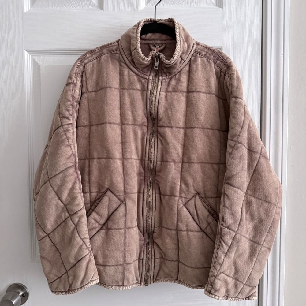 Free People Quilted Dolman Jacket Womens XS Toasted Coconut Oversized Faded Wash